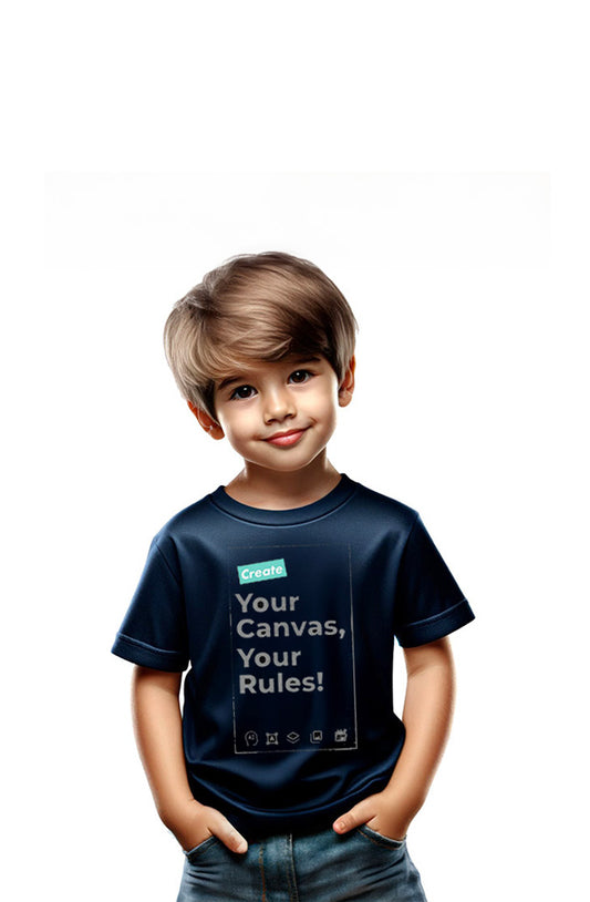 Child wearing a custom front print kids' t-shirt from Sirtaki.io