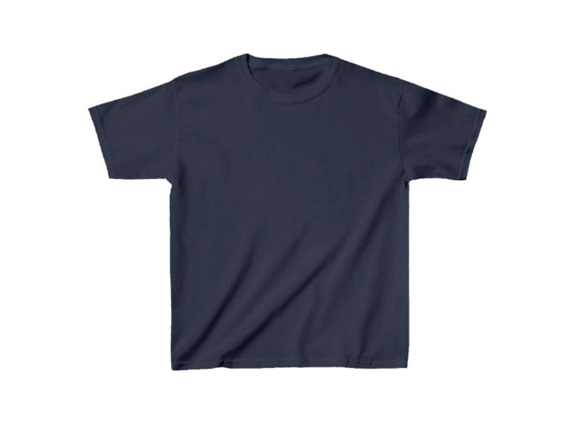 Customizable kids' t-shirt in dark blue, available in various colors and sizes